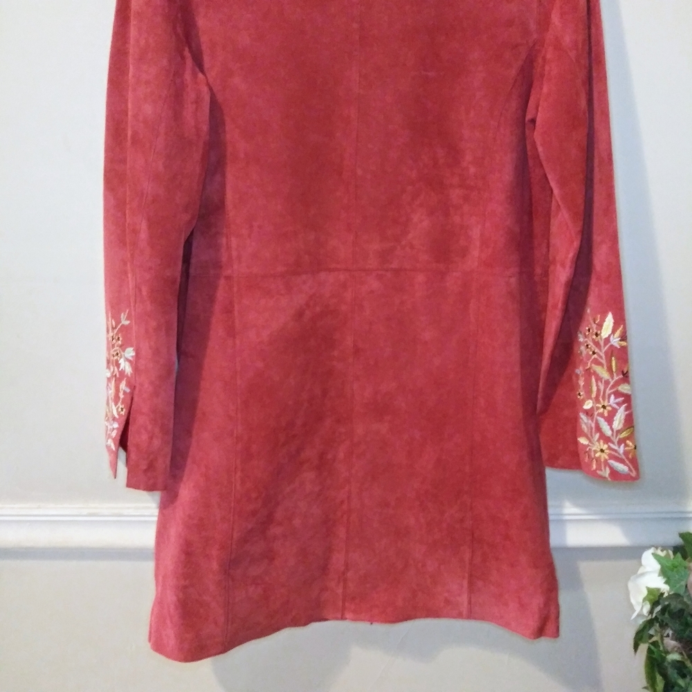 Avanti Boho/Southwestern Brick Red, Floral Embroidered Genuine Suede Coat - Picture 12 of 16